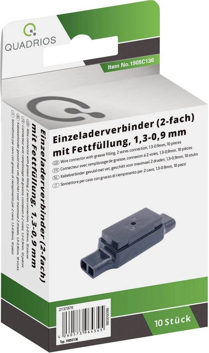 Quadrios 1905C136 Enkeltladerstik fleksibel: 0.90-1.30 mm² stift: 0.90-1.30 mm² Poltal: 4 10 stk Sort