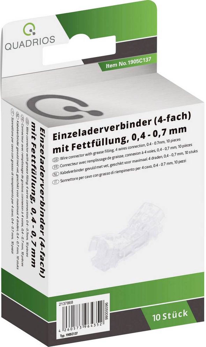 Quadrios 1905C137 Enkeltladerstik fleksibel: 0.40-0.70 mm² stift: 0.40-0.70 mm² Poltal: 4 10 stk Transparent