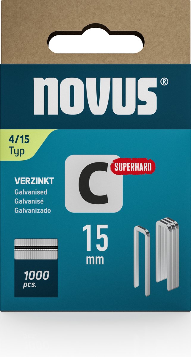 Novus Tools 042-0801 Smalrygklammer Type 4 1000 stk Dimensioner (L x B) 15 mm x 6.1 mm