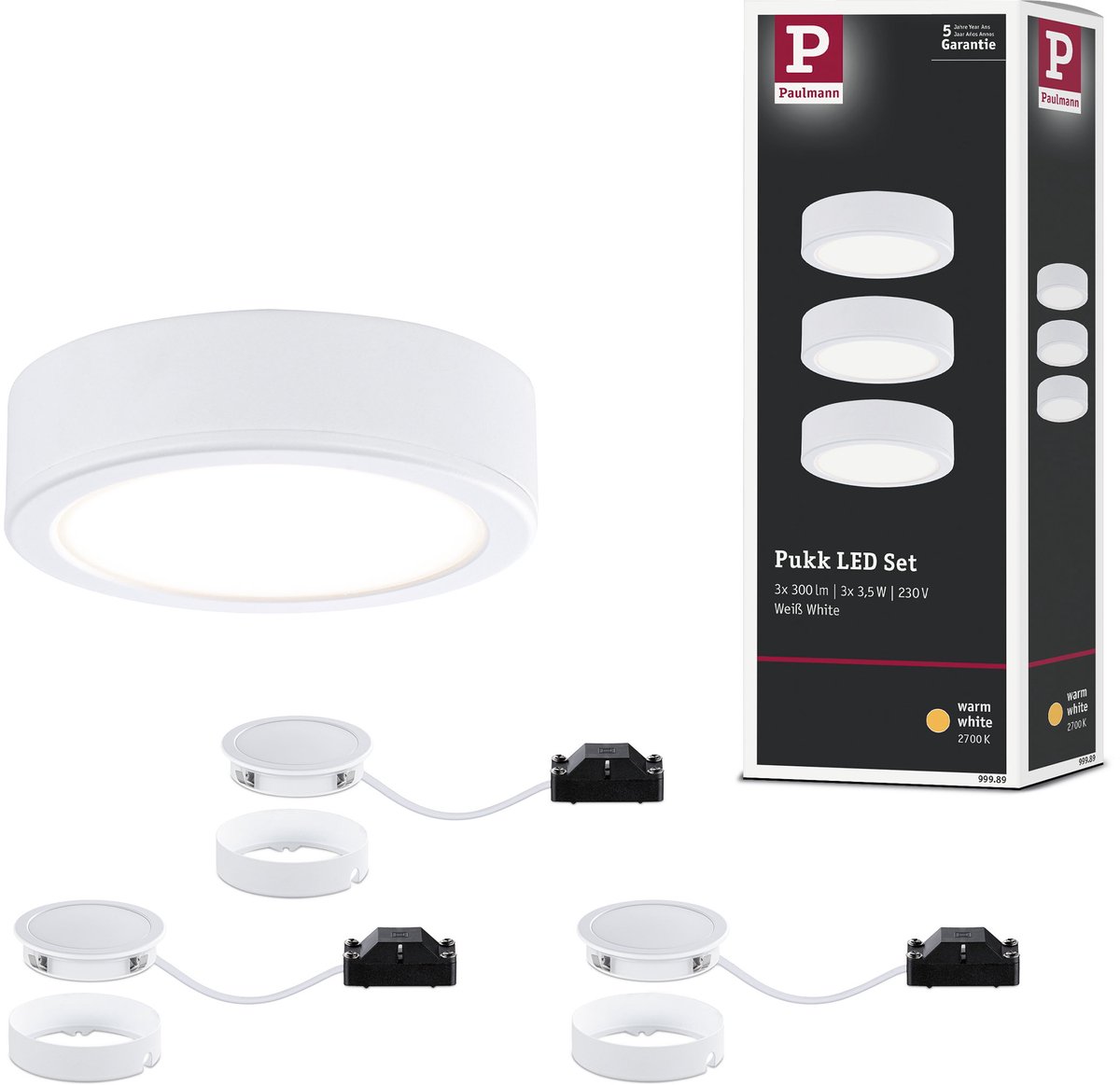 Paulmann LED-påbygningslampe LED (RGB) LED indbygget 9 W Varmhvid Hvid