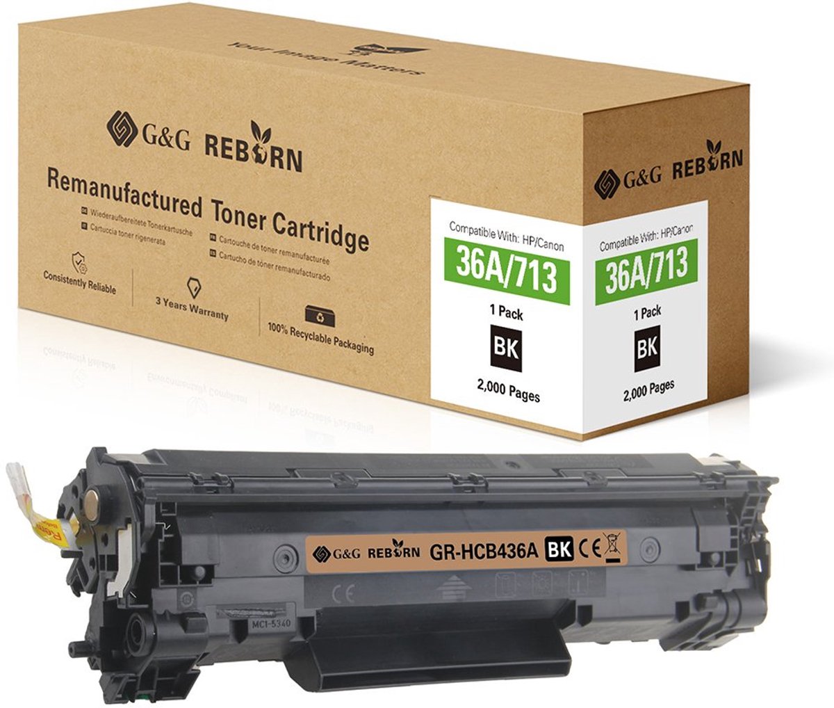 G&G Tonere erstatter HP 36A Kompatibel Sort 2000 Sider Reborn remanufactured 21200