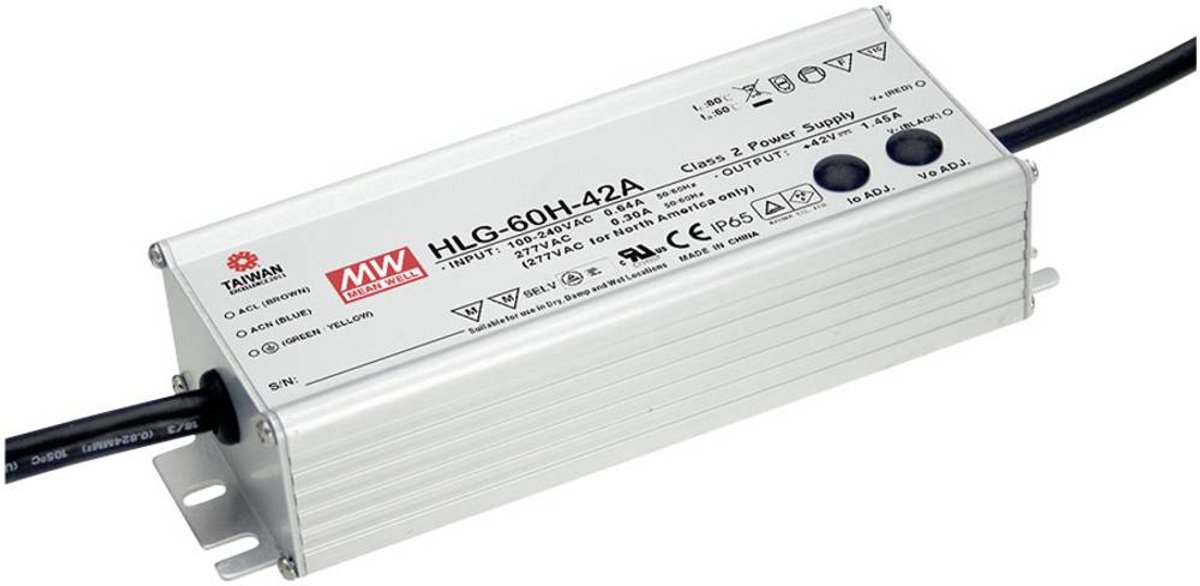 MEAN WELL HLG-60H-15A LED-drivere, LED-transformator Konstant spænding, Konstant strøm 60 W 4 A 15 V/DC PFC-koblingskreds, Overbelastningsbeskyttelse,