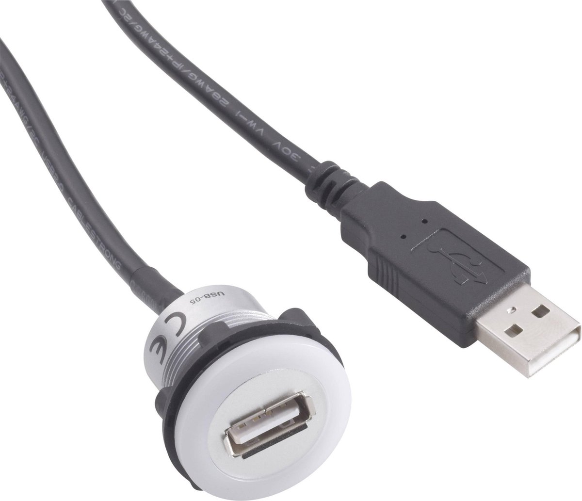 TRU COMPONENTS USB-05 USB-indbygningsstik 2.0 Tilslutning, indbygning USB-stiktype A, belyst på USB-stiktype A med 60 cm kabel Indhold: 1 stk