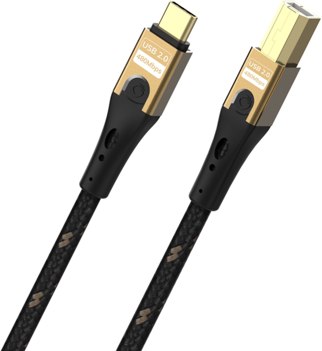 Oehlbach USB-C kabel USB 2.0 USB-C®, USB-B-hanstik 3 m Sort/guld Flettet afskærmning D1C9549