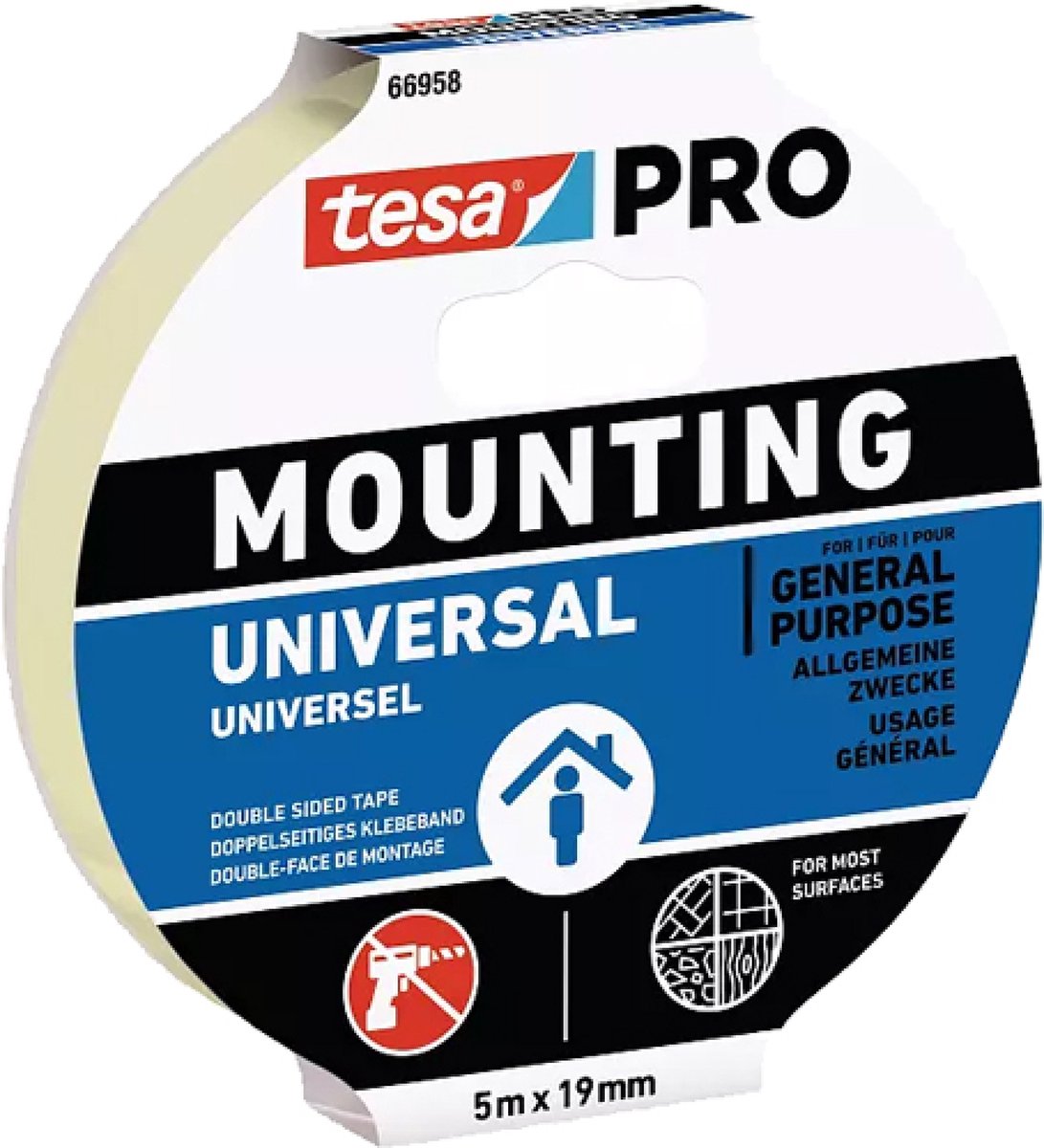 tesa Mounting PRO Universal 66958-00001-00 Monteringsbånd Hvid (L x B) 5 m x 9 mm 1 stk