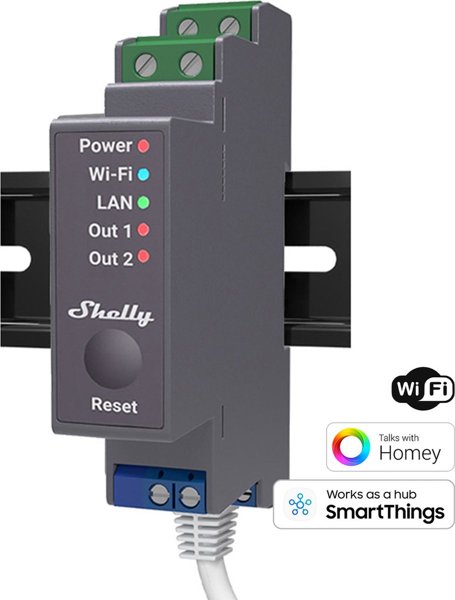 Shelly Shelly Pro 2PM Shelly Relè su guida DIN Bluetooth, Wi-Fi