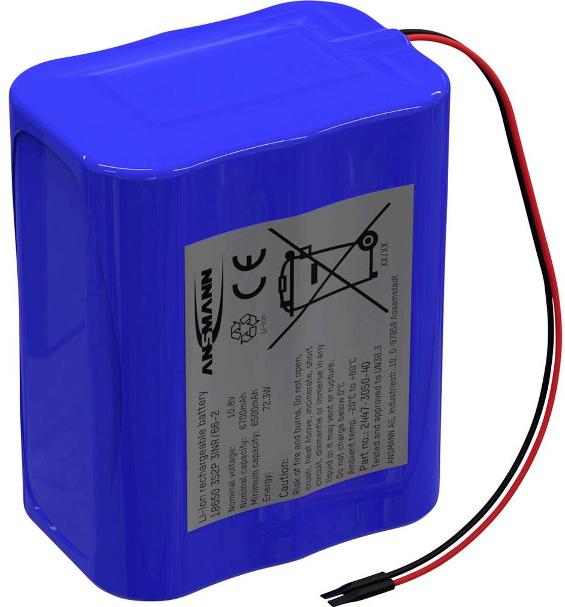 Pacco batteria 6x Ansmann 3S2P Akkupack 6x 18650 Kabel Li-Ion 10.8V 6700mAh Li-Ion 10.8 V 6700 mAh
