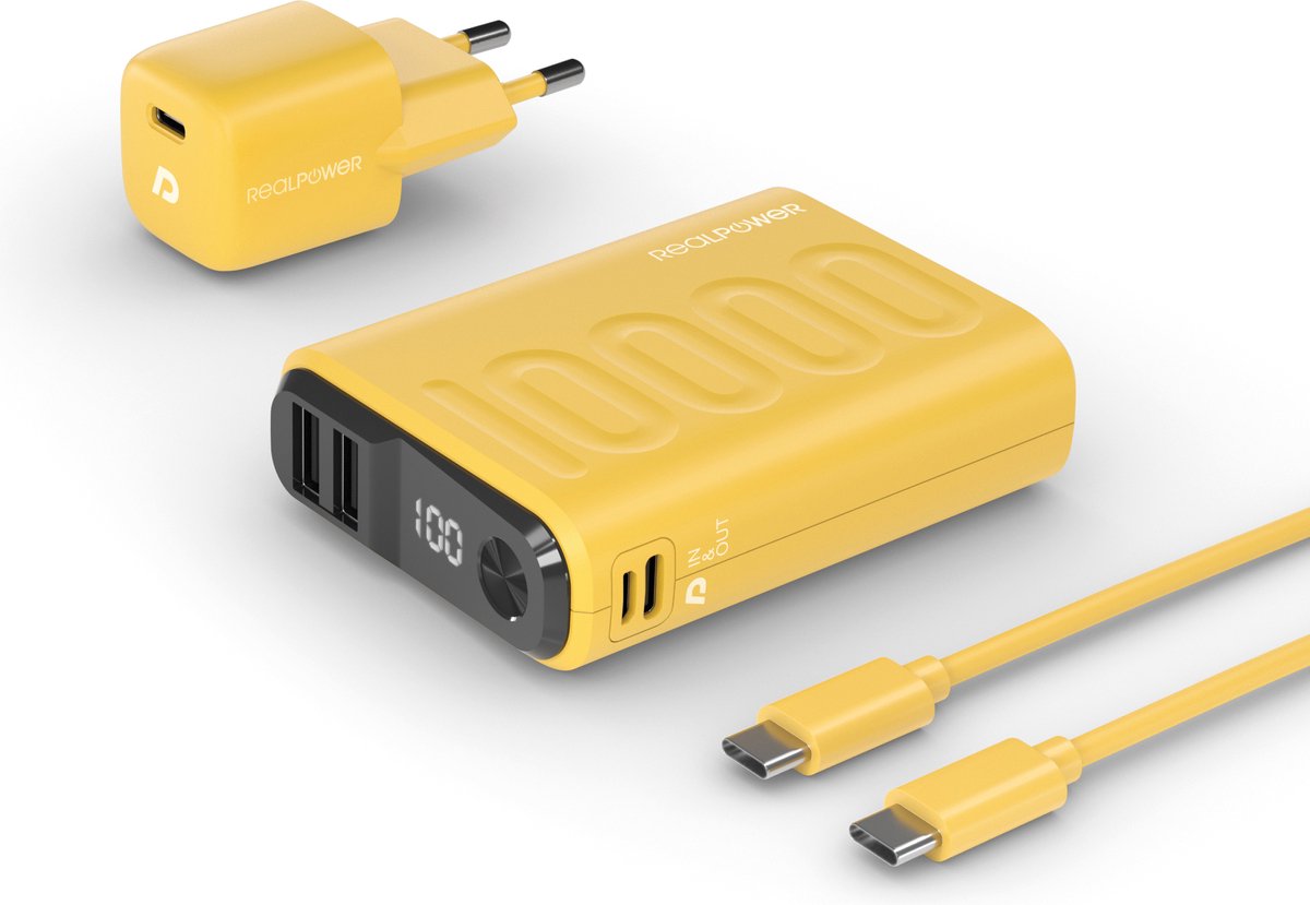 RealPower PB-10000 Power Pack Power bank 10000 mAh Li-Ion USB, USB-C® Giallo