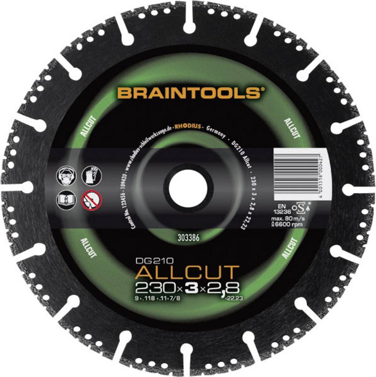 Disco Diamantato DG210 ALLCUT Braintools Rhodius 303391 diametro 230 mm diametro interno 22,23