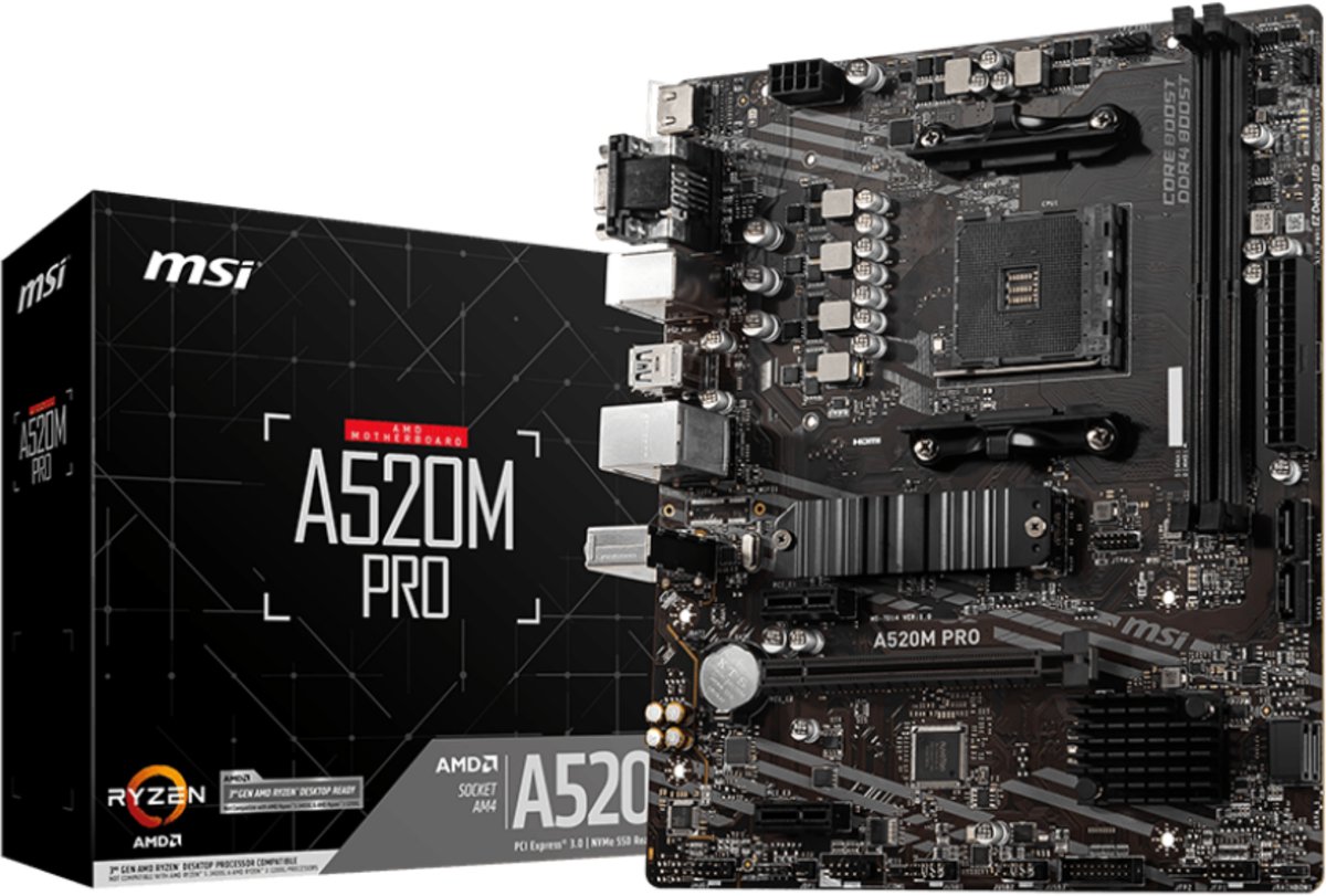 MSI A520M PRO Mainboard Attacco (PC) AMD AM4 Fattore di forma (dettagli) Micro-ATX Chipset della scheda madre AMD® A520