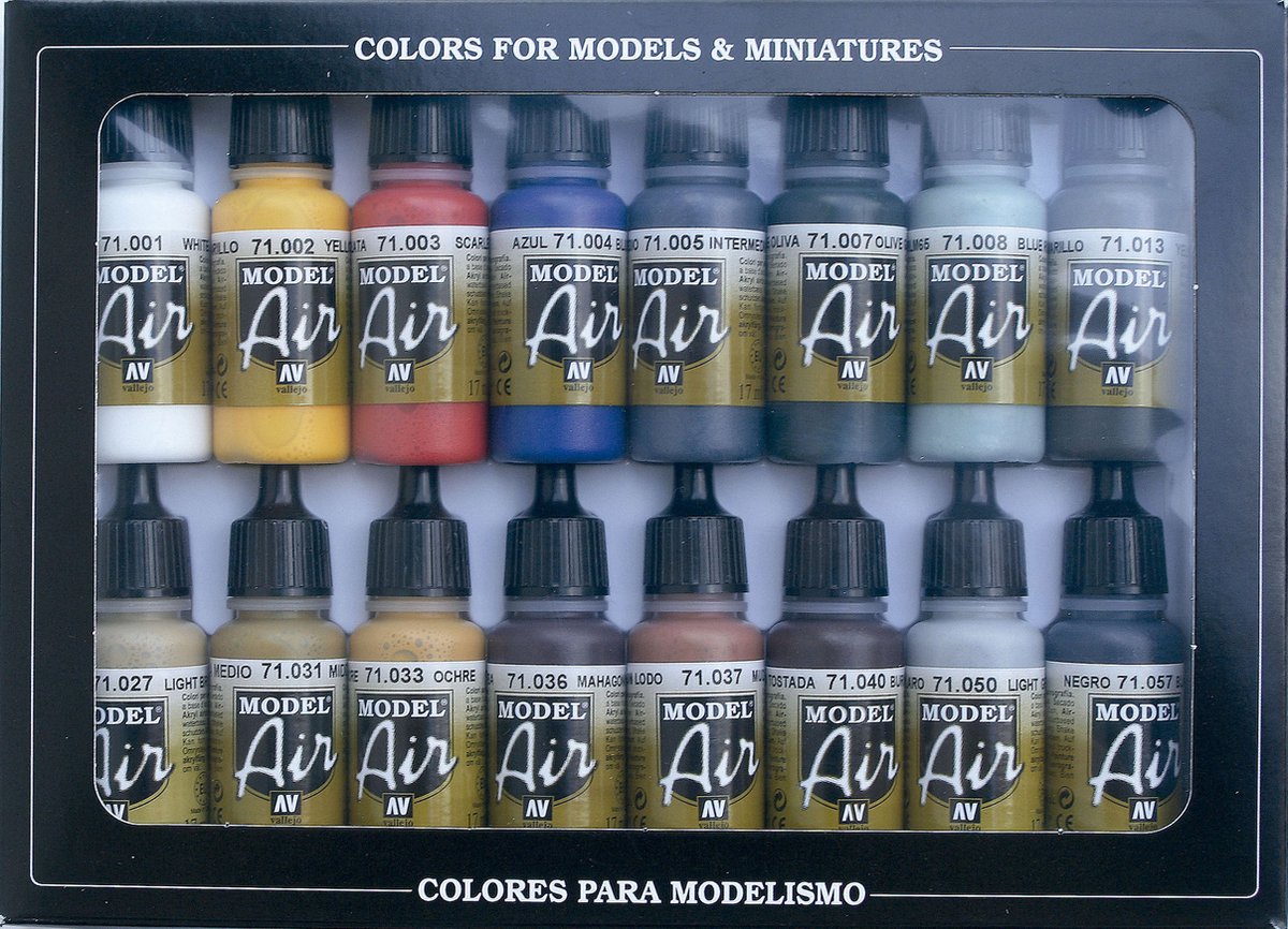 Vallejo 71178 Colorante per modellismo Bianco, Giallo, Rosso, Blu, Grigio-Blu, Verde oliva, Turchese, Giallo-Oliva, Marrone chiaro, Whitestone, Ocra, Mogano,