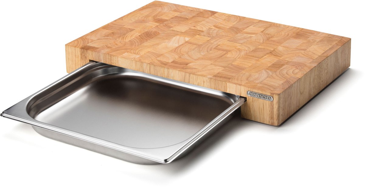 Continenta Tabla de cortar madera de caucho con 1 bandeja 32x48 cm