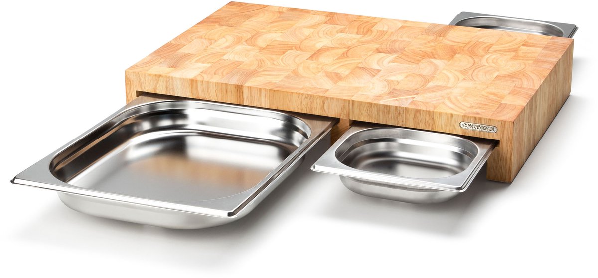 Continenta Tabla de cortar madera de caucho con 3 bandejas 32x48 cm