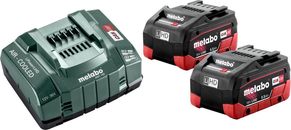 Metabo 685122000 Basic-Set 2 x LiHD 5.5 Ah Batteria dellutensile e caricabatterie 18 V 5.5 Ah LiHD