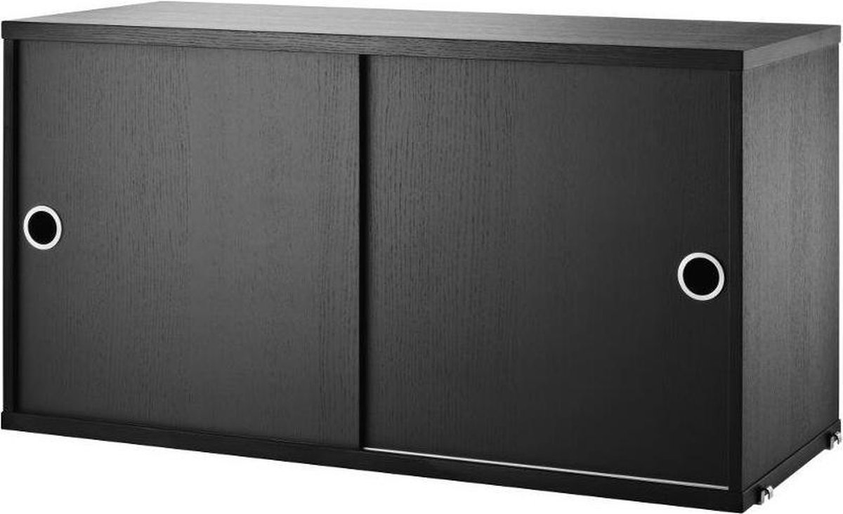 String Cabinet con puertas correderas String Fresno teñido de negro, 78x30 cm