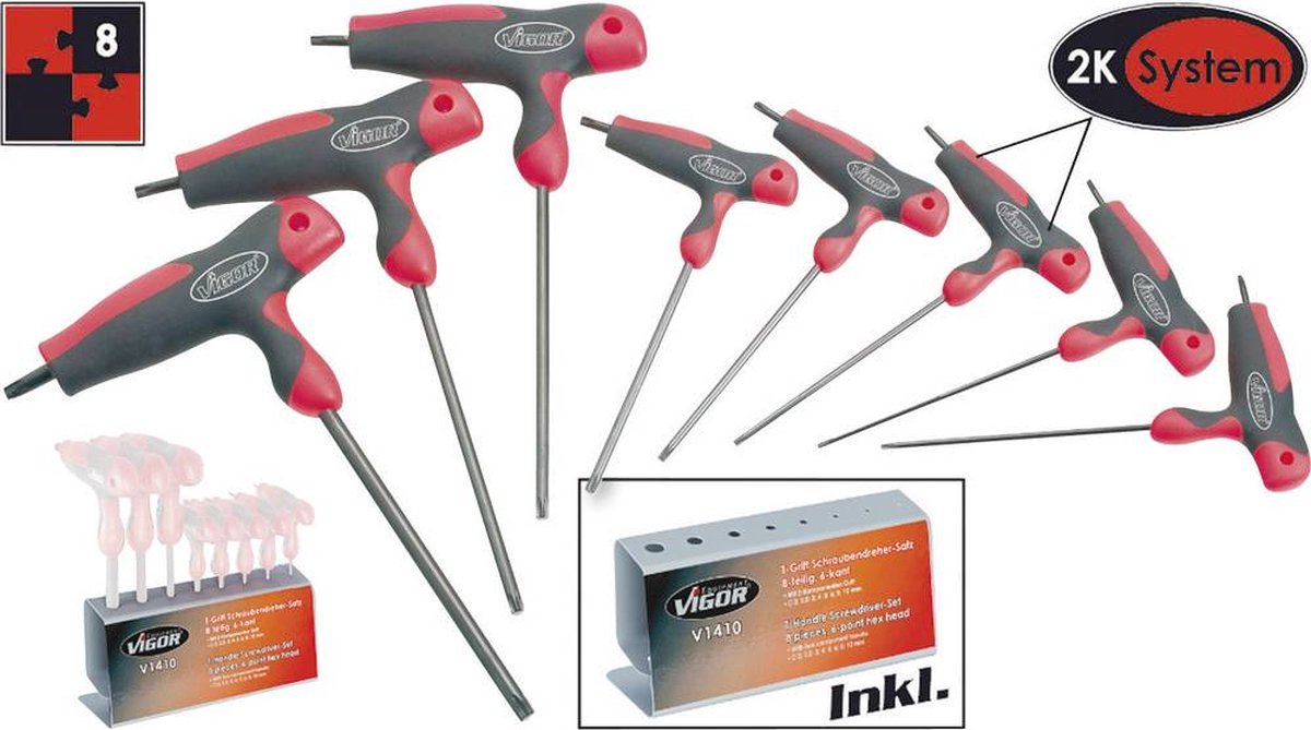 Kit di chiavi a brugola Officina e meccanica 8 parti Vigor Esalobo Interno (TX)