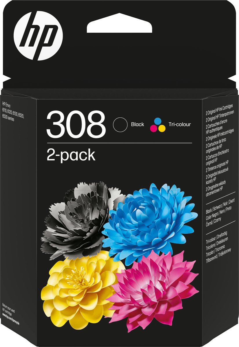 HP Cartuccia 308 Originale Conf 2 pz Ciano, Giallo, Magenta, Nero 6L6S6UE