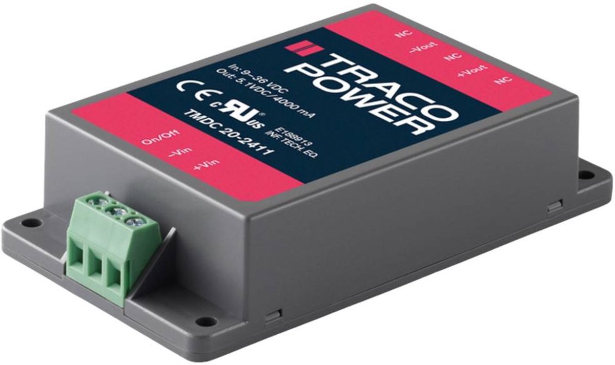 TracoPower TMDC 20-2412 Modulo convertitore DC / DC 24 V/DC 12 V/DC 1.67 A 20 W Num. uscite: 1 x Contenuto 1 pz.