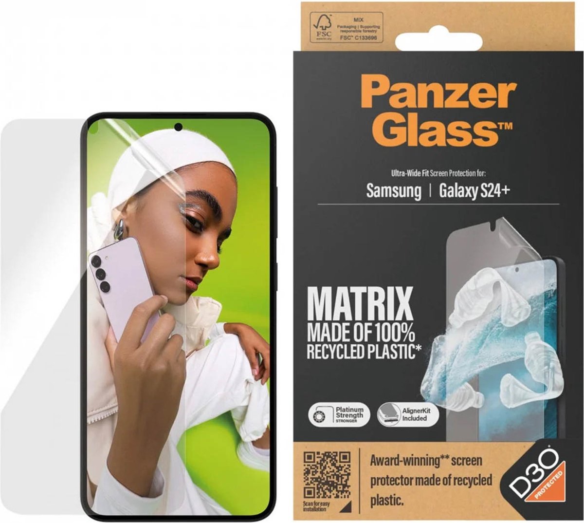 PanzerGlass MATRIX Screen Protector with D3O Samsung Galaxy S24 Plus | Ultra-Wide Fit w. AlignerKit