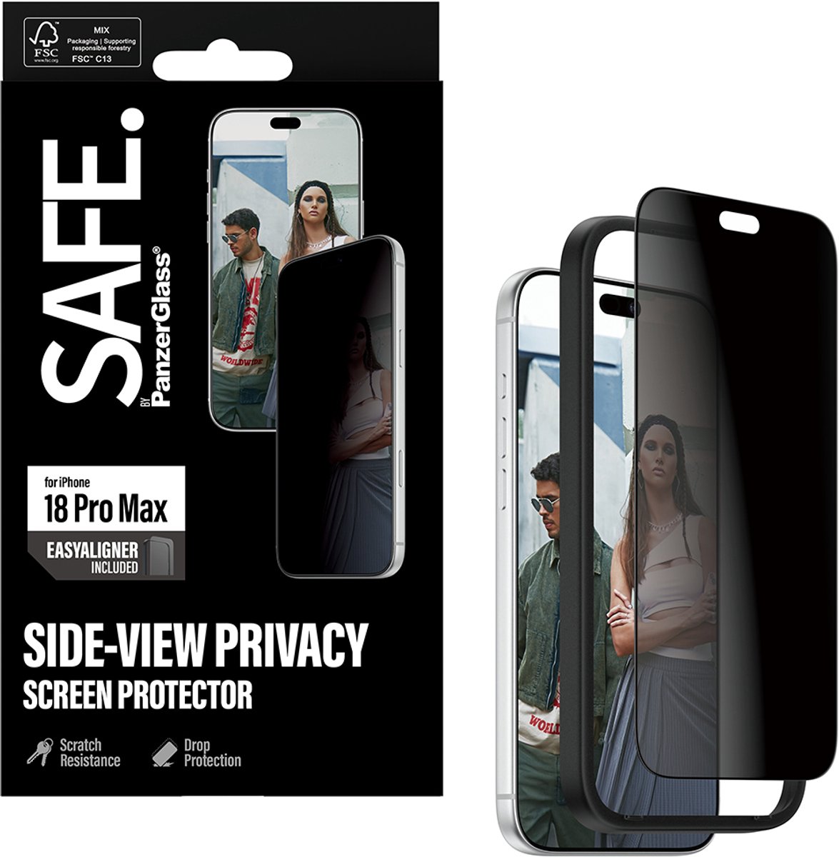 SAFE by PanzerGlass 2-Way Privacy Screen Protector Apple iPhone 18 Pro Max | Ultra-Wide Fit m. EasyAligner