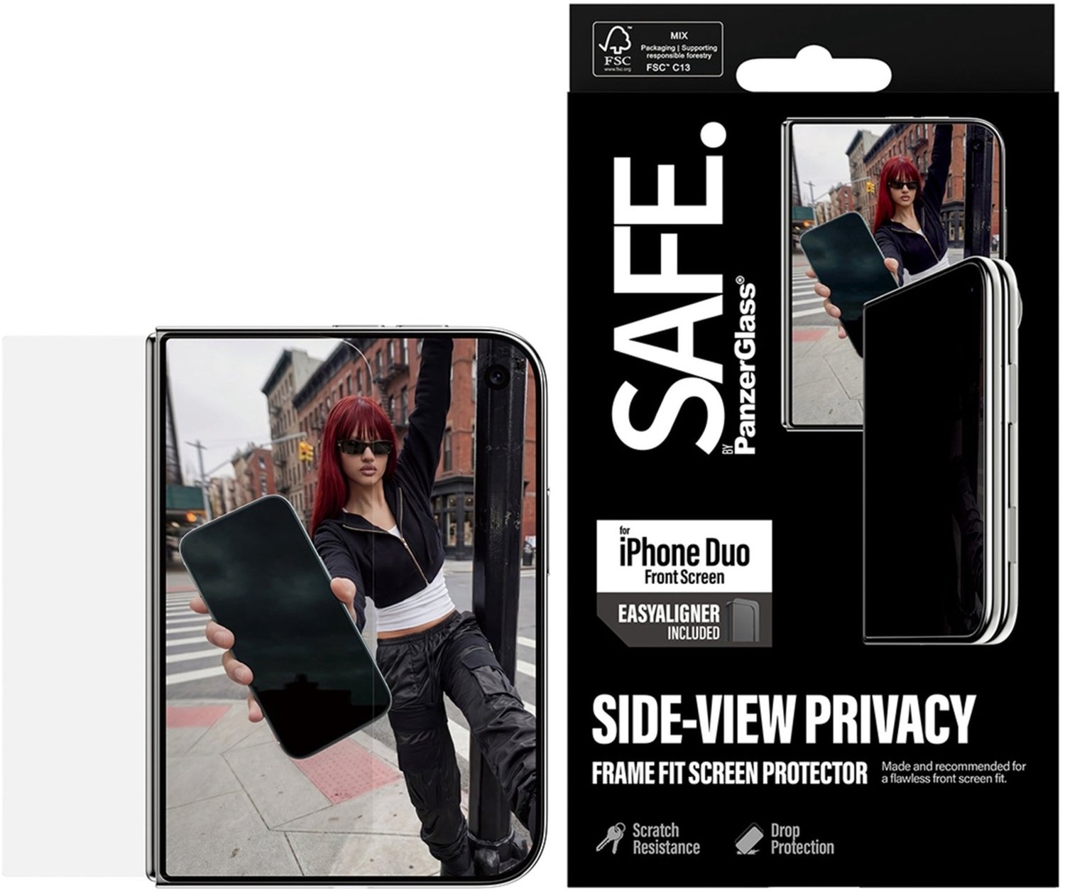 SAFE by PanzerGlass 2-Way Privacy Screen Protector Apple iPhone Duo | Ultra-Wide Fit m. EasyAligner (sub-screen)