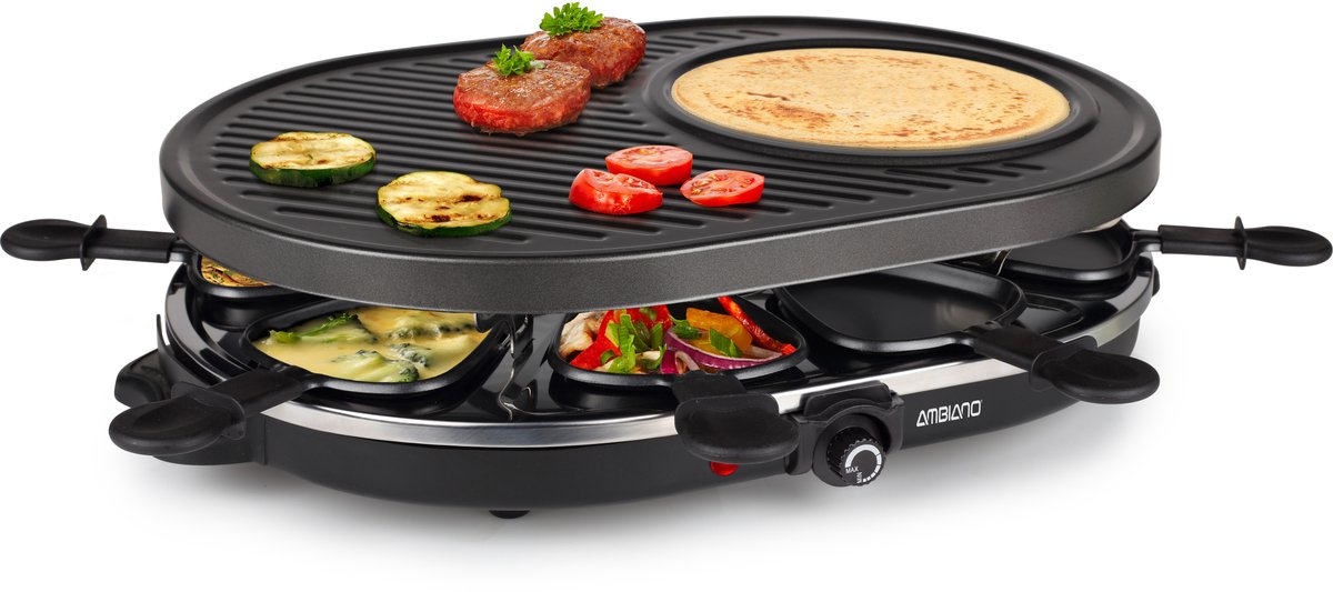 Tristar RA-2996 Raclette 8 vaschette, Rivestimento antiaderente Nero