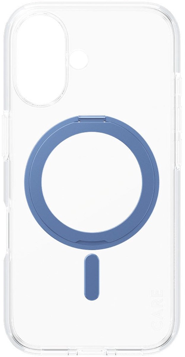 CARE by PanzerGlass Feature Case Transparent w. Blue Kickstand & MagSafe iPhone 16