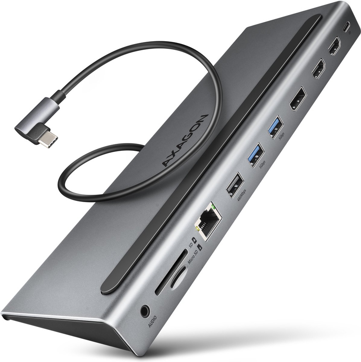 AXAGON HMC-4KX3 Hub USB HDMI ™, USB-C®, USB 2.0, USB 3.0, RJ45, Jack, microSD, Mini DisplayPort USB 3.0 5 GBit/s