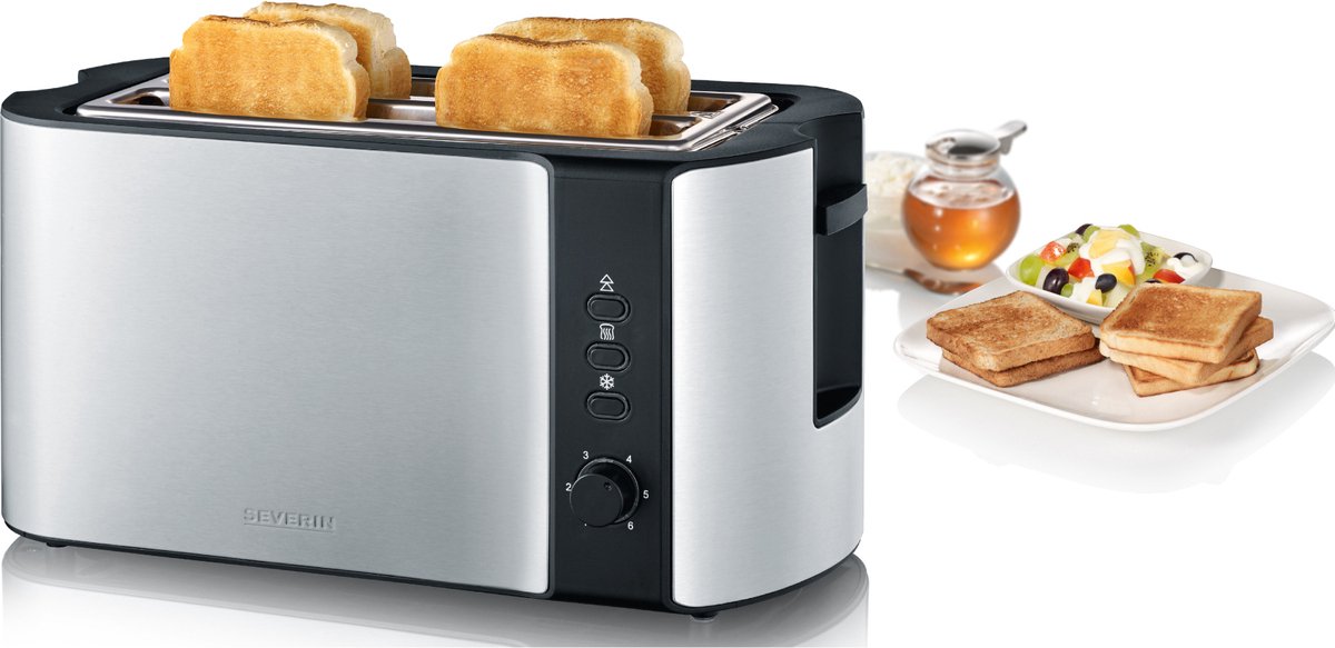 Severin AT 2590 Tostapane lungo doppio Con griglia scaldabriosche acciaio inox, Nero