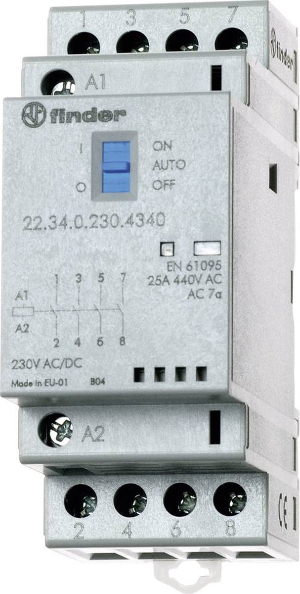 Finder 22.34.0.024.4320 Contattore 4 NA 24 V/DC, 24 V/AC 25 A Adatto per marchio (relè): Finder Pezzo 1 pz.