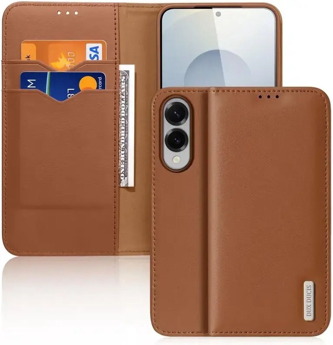 Dux Ducis Hivo Case for Samsung Galaxy S25 Edge with Flip and RFID Protection - Brown