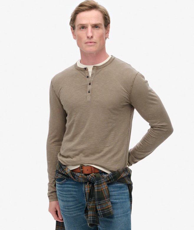 Superdry Herren Langärmeliges Jersey-henley-shirt Braun - Größe: S