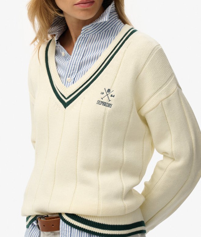 Superdry Damen Cricket Club Jumper White - Größe: 36