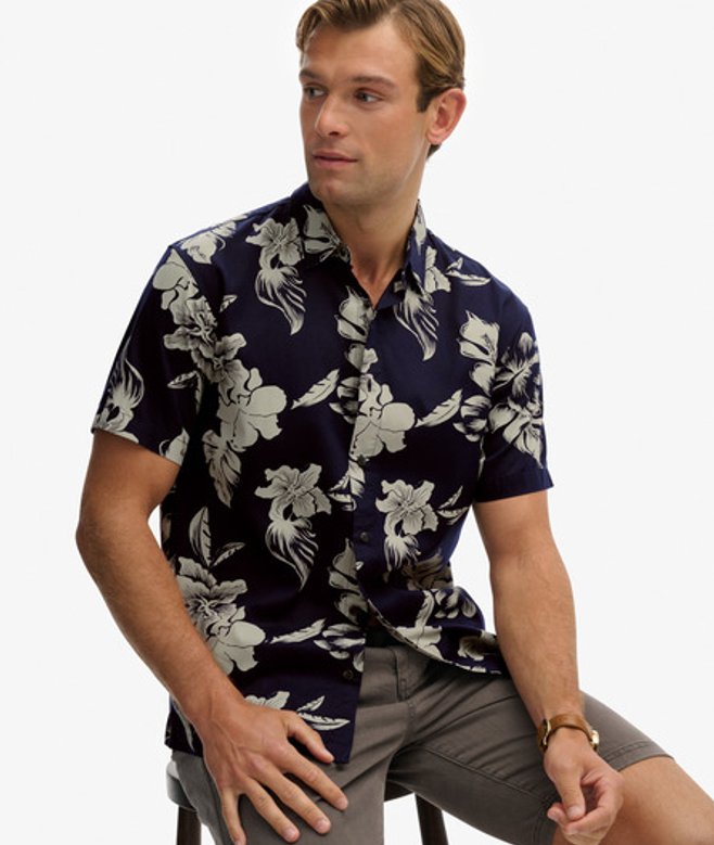 Superdry Men's Hemd mit Hawaii-print Marineblau - Größe: Xxxl