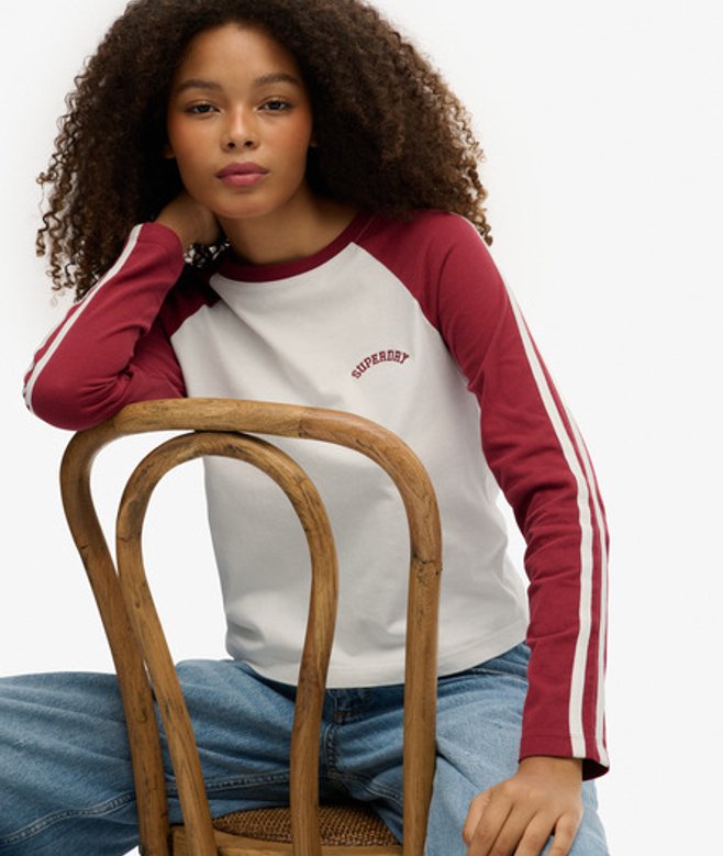 Superdry Damen Essential Logo Retro Langarmshirt Red - Größe: 40