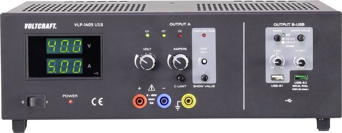 VOLTCRAFT VLP-1405 USB Alimentatore da laboratorio regolabile 0 - 40 0.01 - 5 A 233 W OVP Num. uscite 3 x