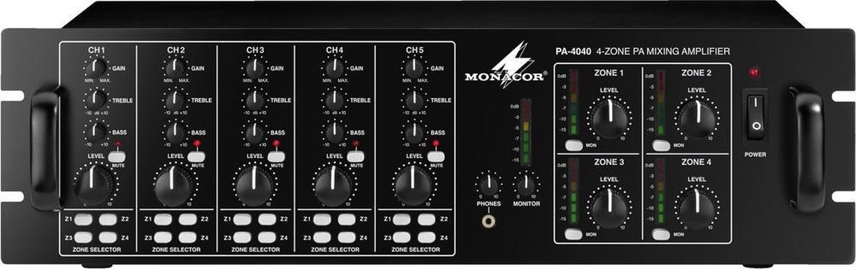 Monacor PA-4040 Amplificatore PA 40 W 4 canali 4 zone