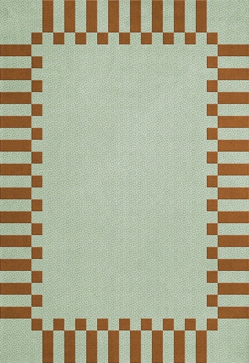 Layered Alfombra de lana Teklan frame Pistachio camel, 180x270 cm