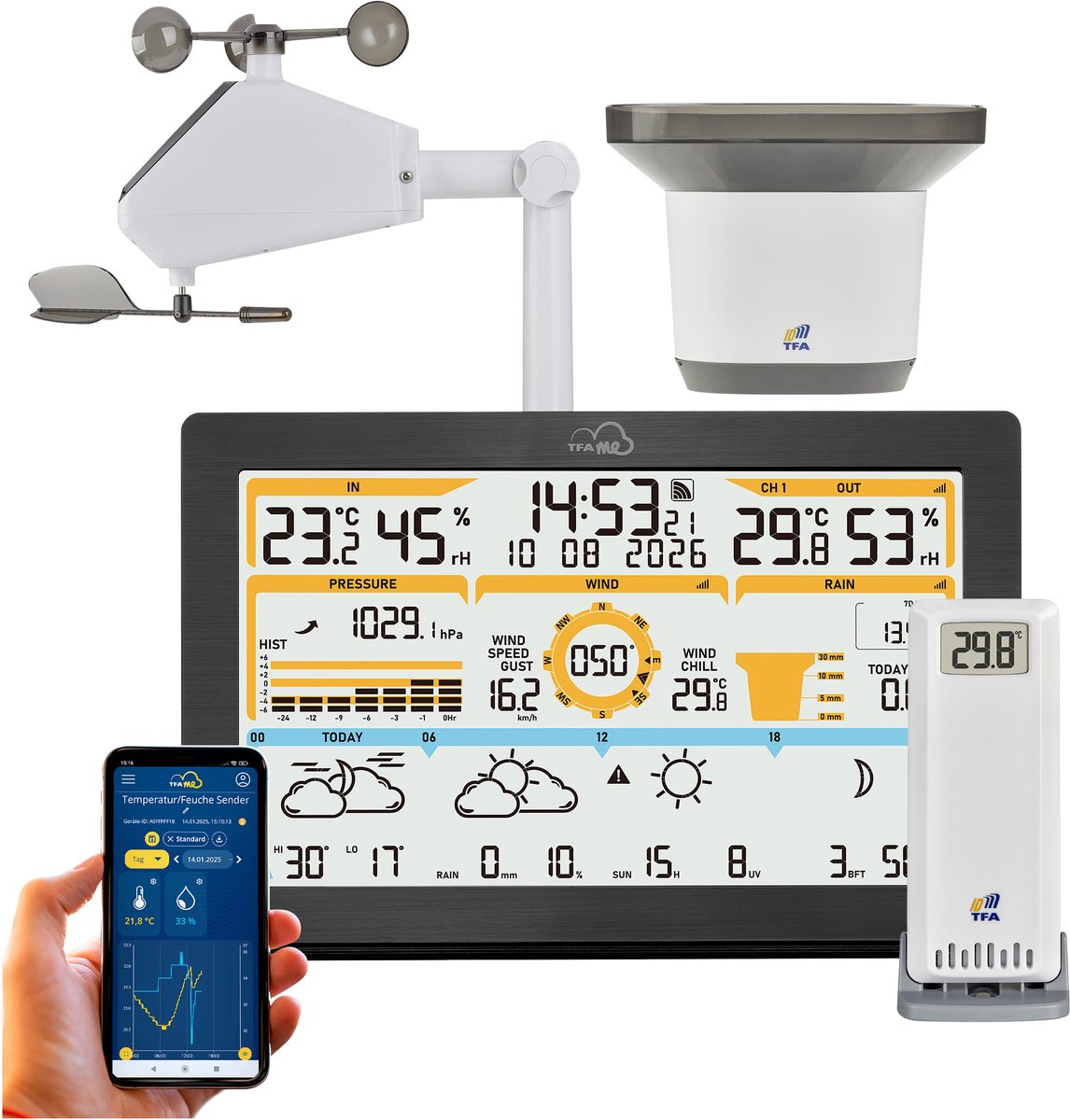 TFA Dostmann TFA.me ID-05 35.8106.01 Stazione meteo WLAN Previsione per 4 giorni Numero di sensori max. 50
