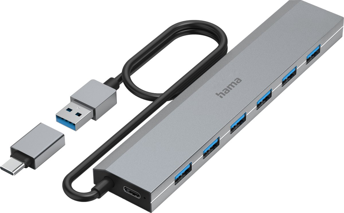 Hama 00200137 Hub USB 7 Porte USB-A USB 3.2 Gen1 5 GBit/s con spina USB-C Grigio