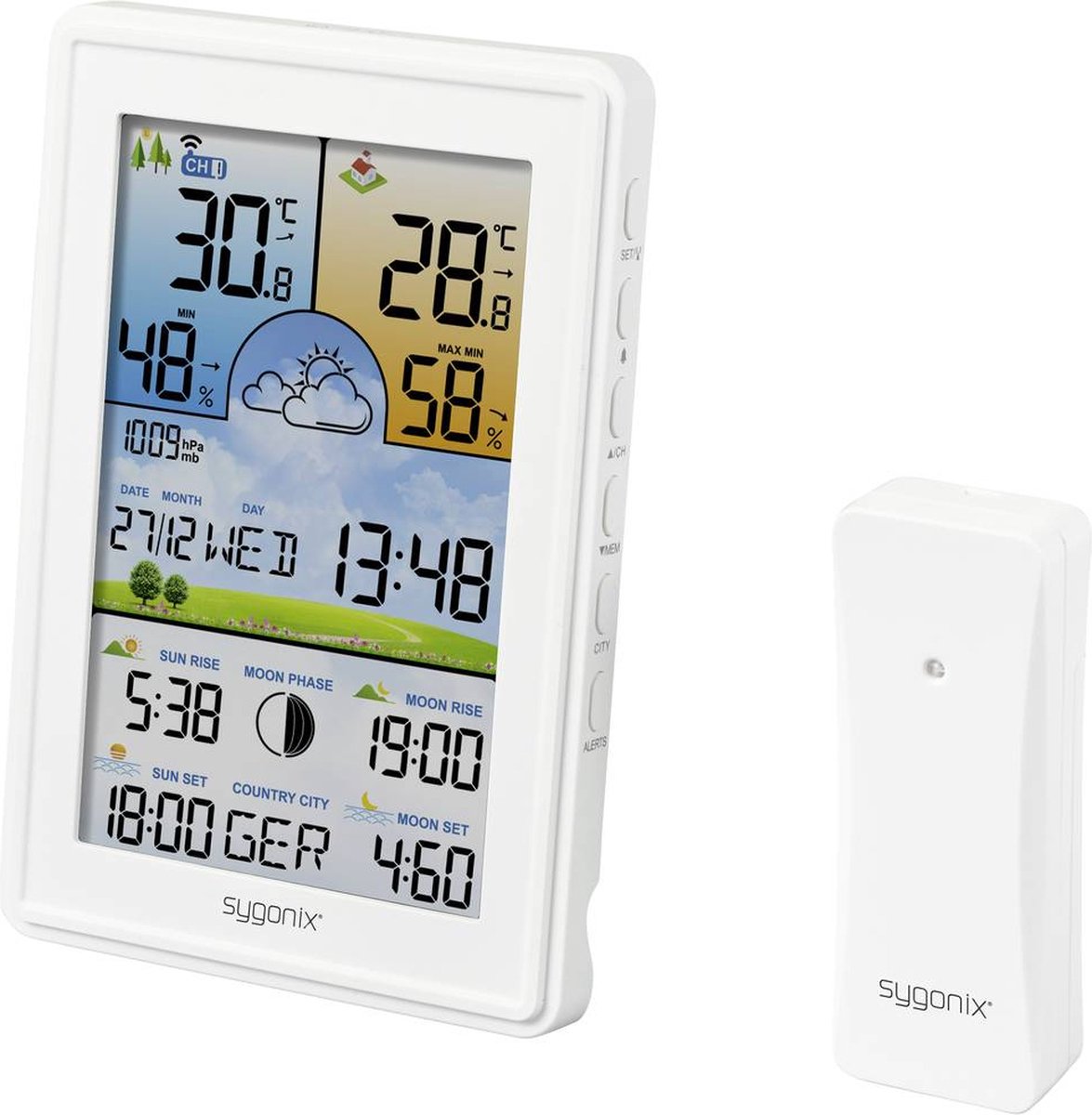 Sygonix SY-5509564 Stazione meteo digitale Previsione per 12 - 24 ore Numero di sensori max. 3 pz.