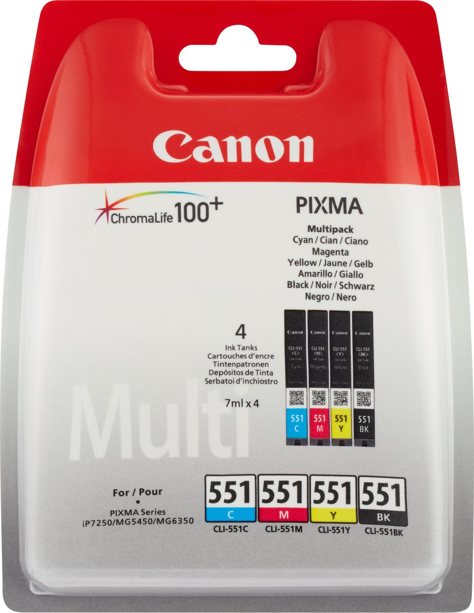 Canon Cartuccia CLI-551 Originale Imballo multiplo Nero, Ciano, Magenta, Giallo 6509B015