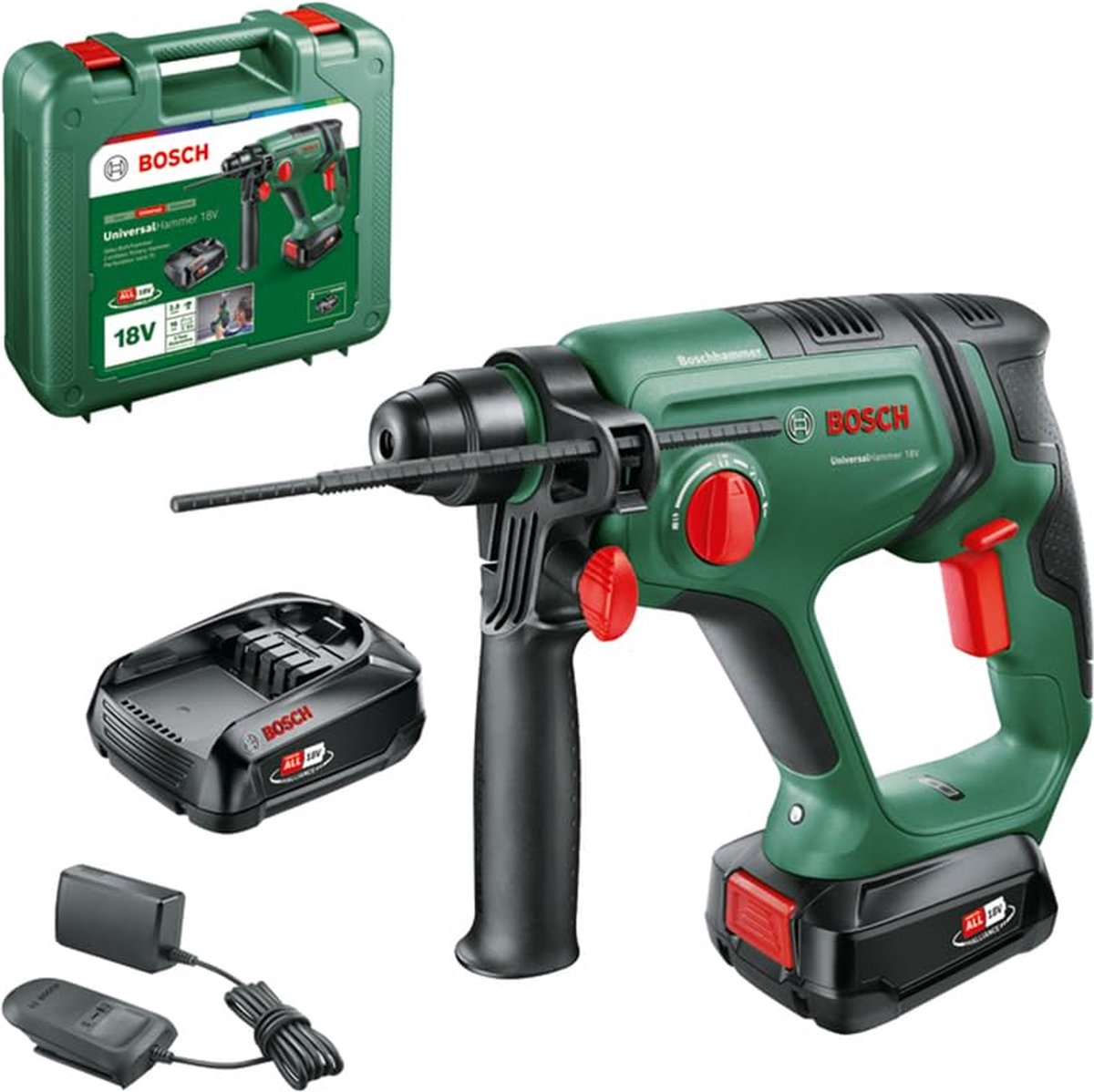 Bosch Home and Garden UniversalHammer 18V -Martello perforatore a batteria 18 V 2.5 Ah Li-Ion incl. seconda batteria, incl. caricabatterie, incl. valigia
