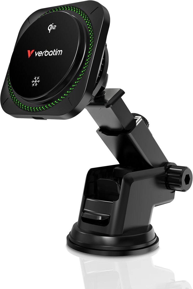 Verbatim Charge 'n' Drive car wireless charging holder - Qi2 RGB lighting - 15 Watt