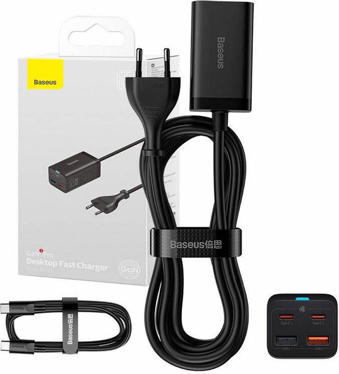 Baseus GaN3 Pro 4 Ports Desktop Charger 2x USB-C 2x USB 65W - Black