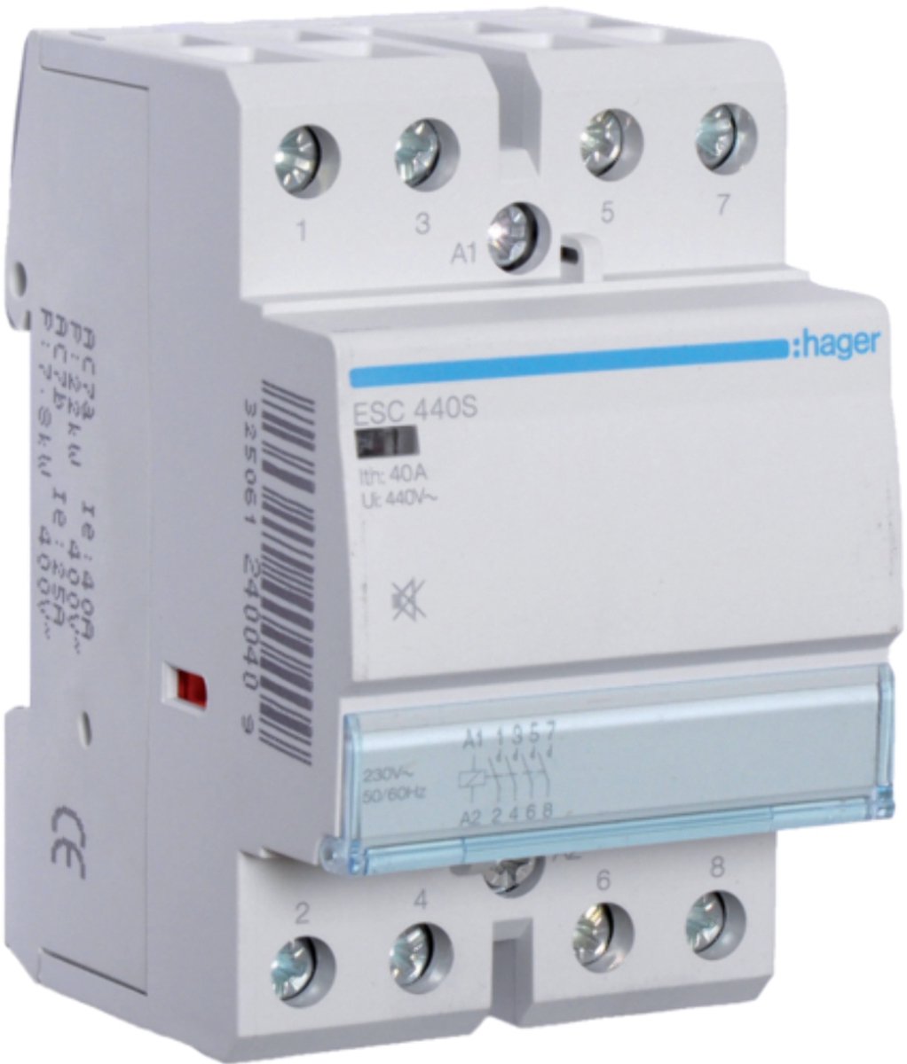 Hager ESC440S Contattore dinstallazione 4 NA 400 V con protezione da sovratensione Pezzo 1 pz.