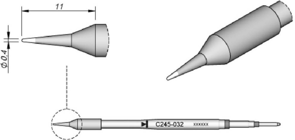 JBC Tools C245032 Punta di saldatura Forma tonda, dritta Dimensione punta 0.4 mm Lunghezza punte 11 mm Contenuto 1 pz.