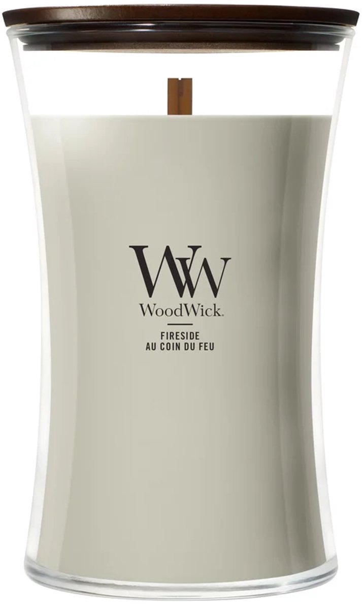 WoodWick Scented candle with wooden lid - Fireside