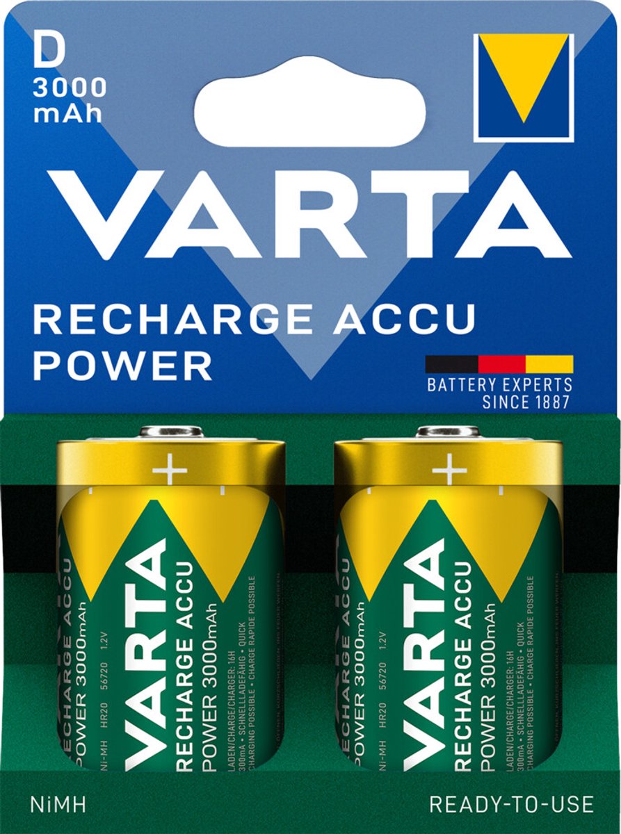 VARTA Varta batteri genopladelig d 3000mah 2-pak