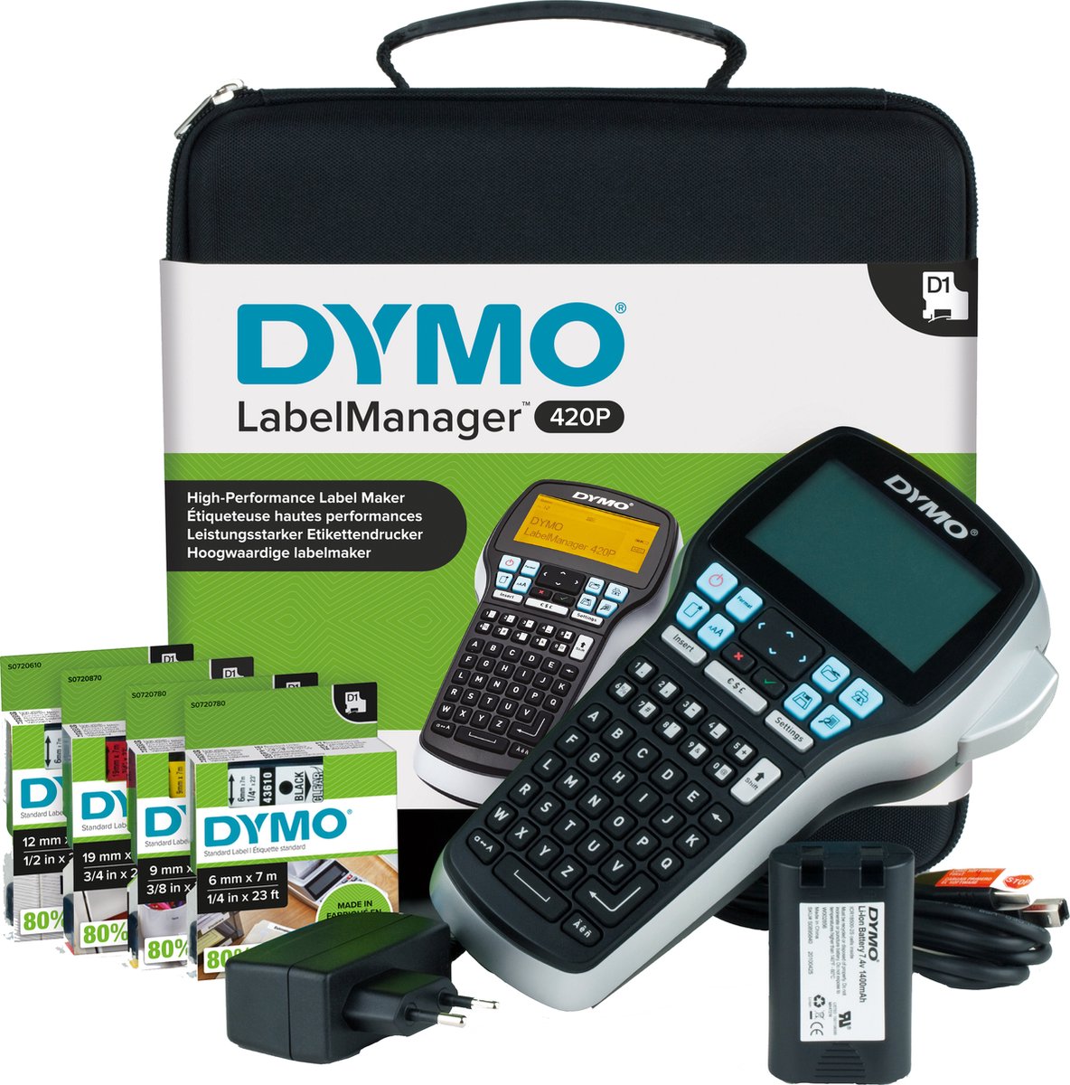 DYMO LabelManager 420P Set Etichettatrice Adatto per nastro: D1 6 mm, 9 mm, 12 mm, 19 mm